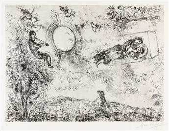 MARC CHAGALL (1887 - 1985) Les Amoureux dans le ciel à St-Paul.